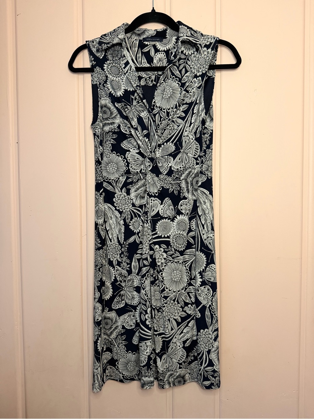 Tommy Hilfiger Navy and White Floral Butterfly Wrap Midi Dress